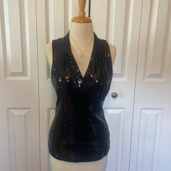 White House Black Market Tops - Black Sequin v neck top size small